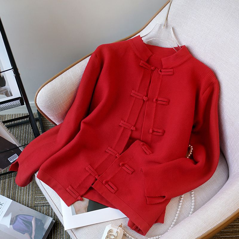 Red knitted spring sweater