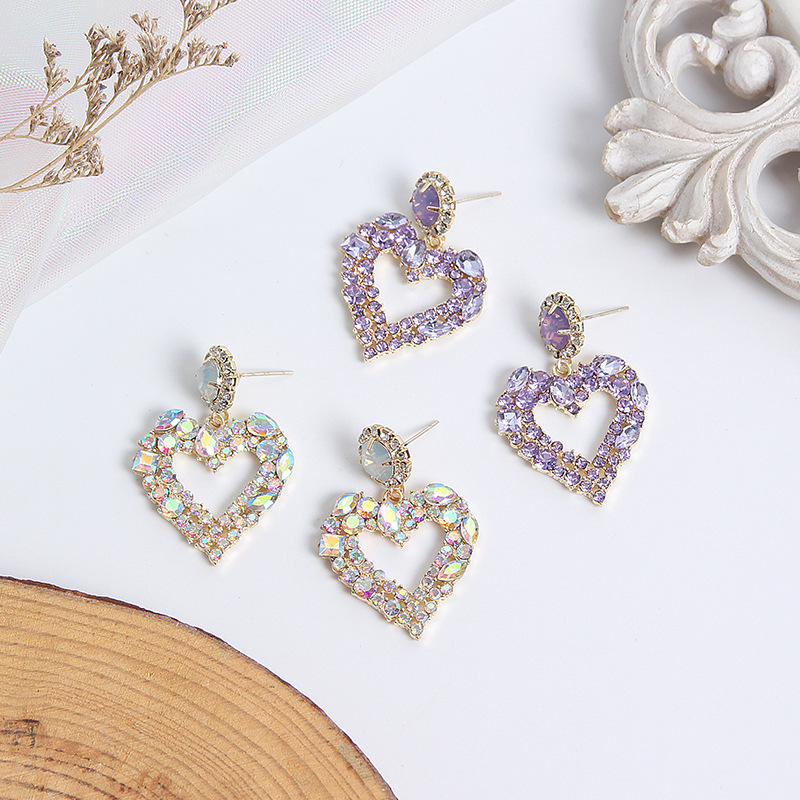 925 Silver Needle South Korea temperament color diamond earrings exaggerated love earrings