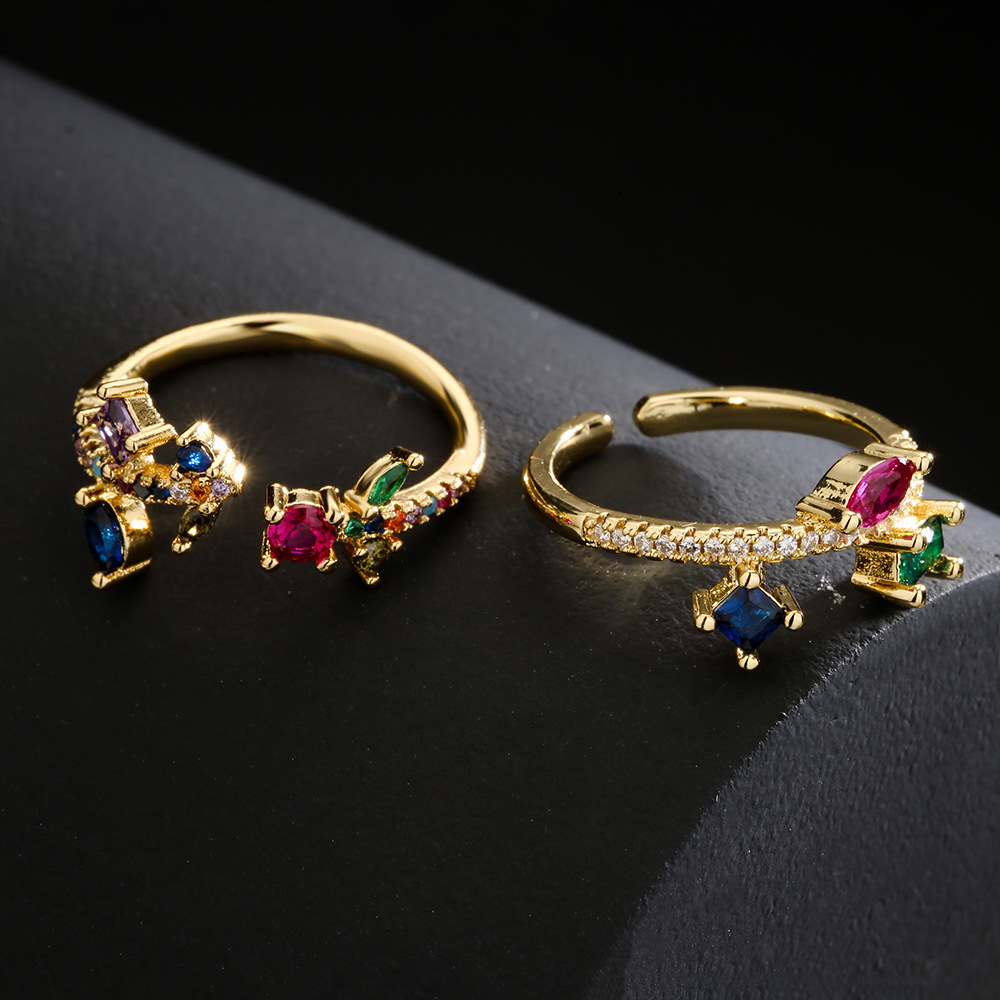 fashion geometric copper 18K gold zircon geometric open ring female