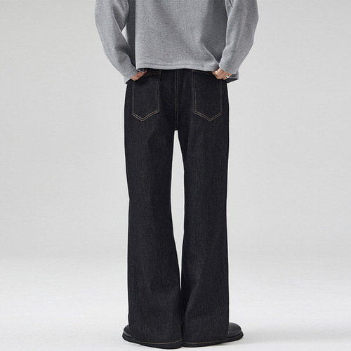 LKTM Men's Clothing Retro Denim Original Black A-line Jeans for Men and Women High-end Vintage Versatile Pants