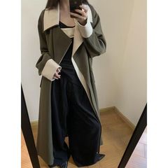 韩系撞色风衣外套女秋季新款设计感小众高级感假两件中长款大衣