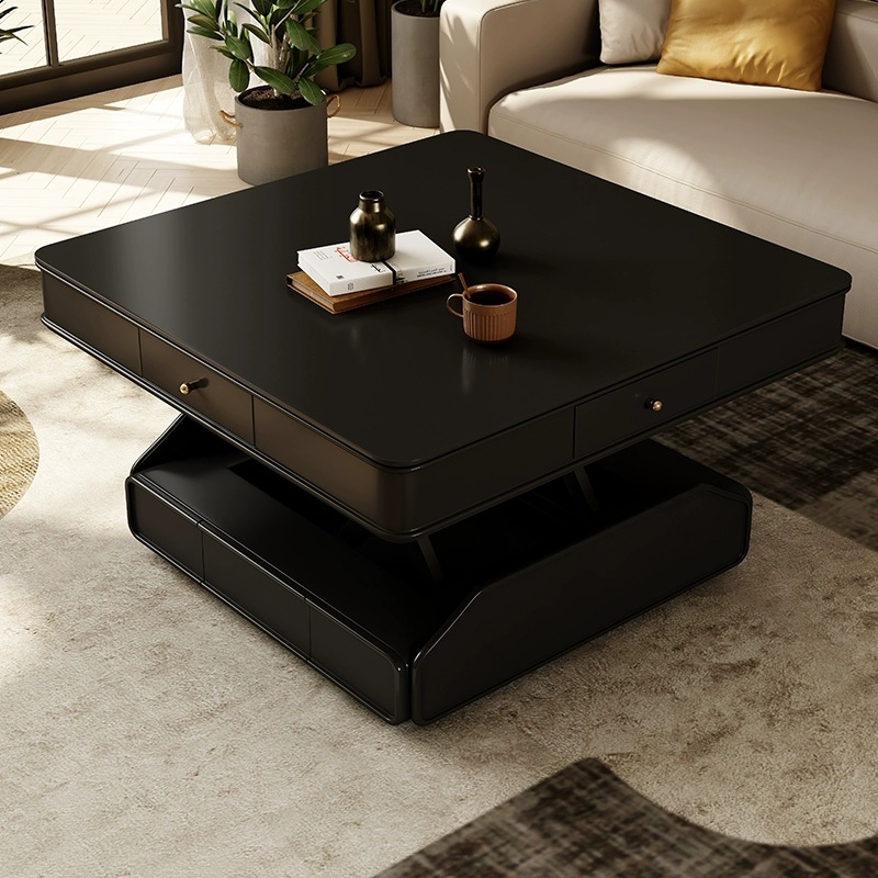 Mesa de mahjong, mesa de centro, elevación eléctrica automática, mesa de comedor de apartamento pequeño para el hogar, multifunción de doble uso, estilo antiguo nuevo