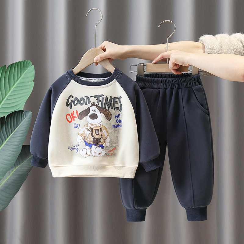 6161 traje de suéter para niños primavera y otoño 2025 nueva ropa de dibujos animados para niños bebé otoño neto de dos piezas