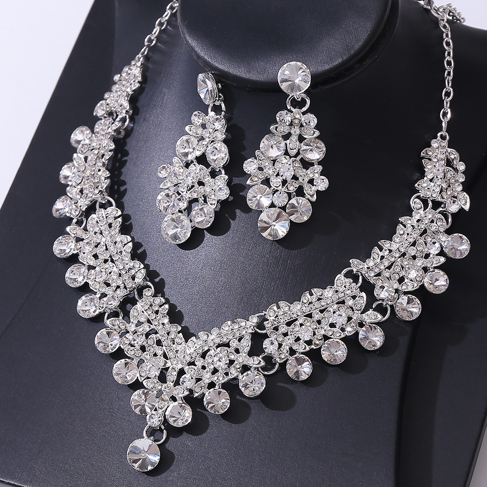 120g Weight Bridal Geometric Alloy Inlay Artificial Crystal Rhinestones Women's Earrings Necklace