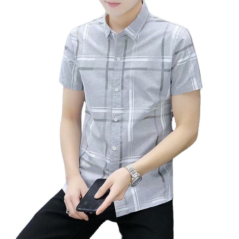 Summer Men's Short-sleeved Shirt Korean Style Slim-fit Fashionable Handsome Men's Shirt Striped Casual Business Mid-sleeved Shirt