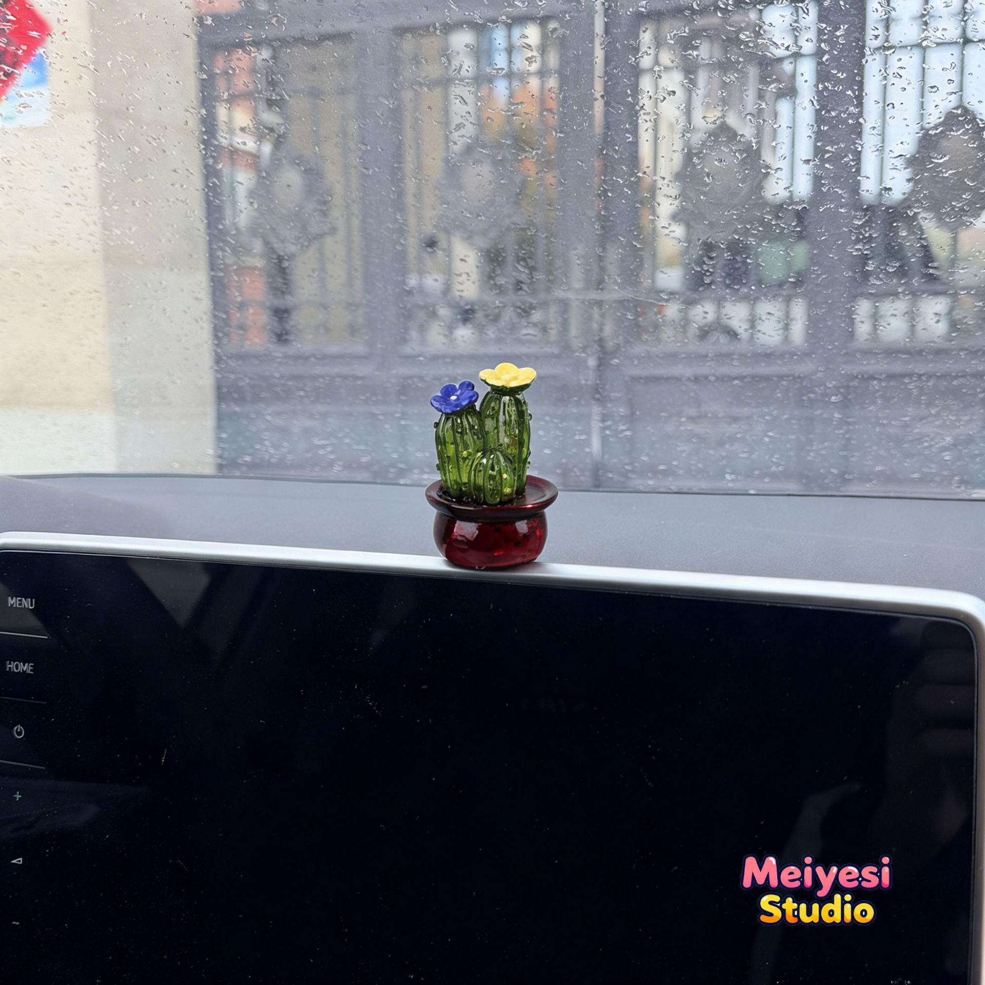 Cure encantador cactus maceta montado en coche decoración de pantalla de cama decoración de consola central del automóvil decoración de automóvil ideas de interiores