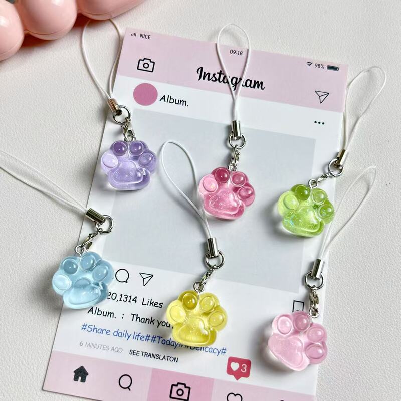 Colorful Ice-Clear Fine Glitter Cat Paw Phone Strap Cute Phone Chain Student Best Friend Gift Bag Pendant Decoration Couple Colorful Ice-Clear Fine Glitter Cat Paw Phone Strap Cute Phone Chain Student Best Friend Gift Bag Pendant Decoration Couple