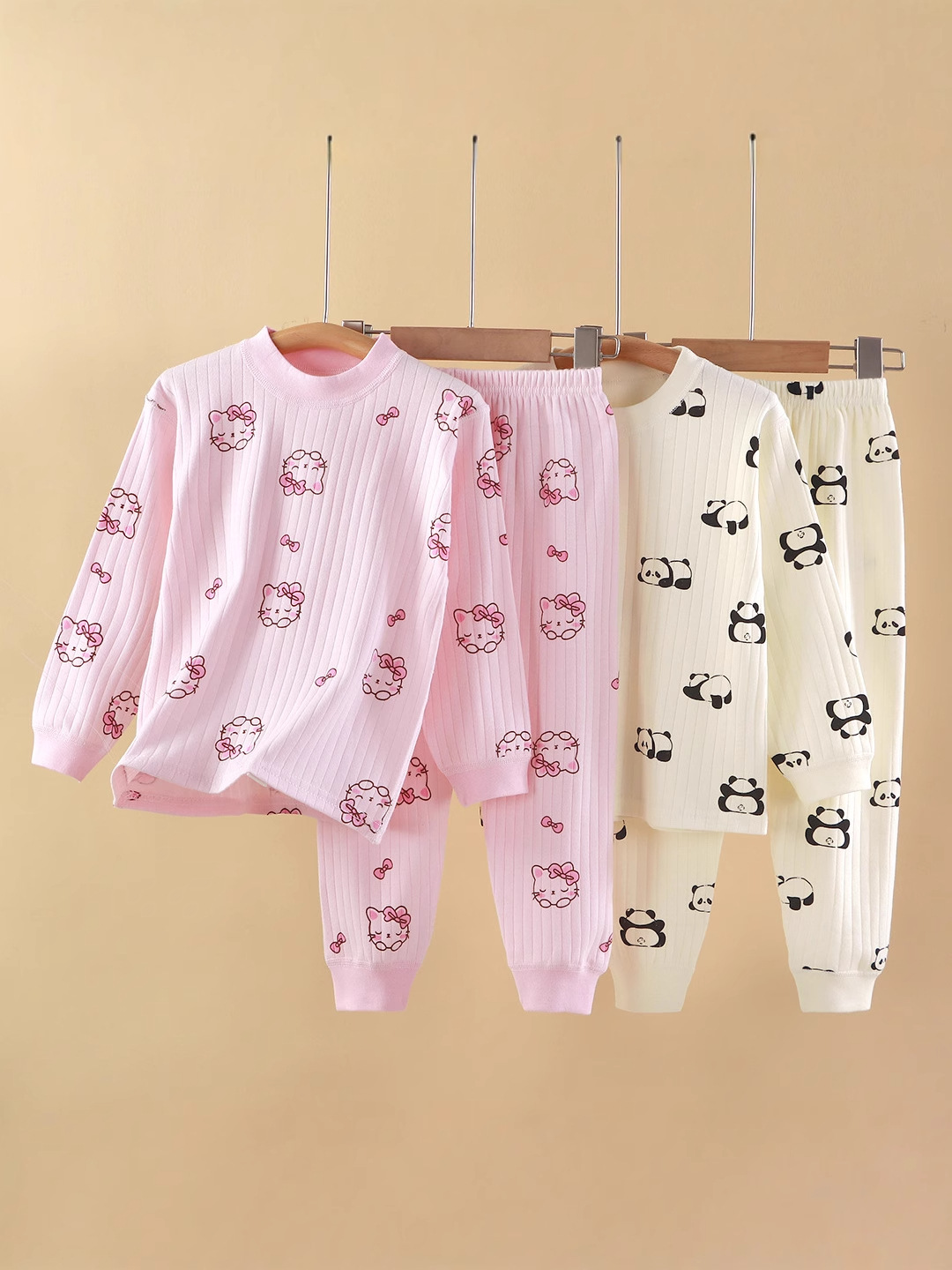 Ropa infantil ropa de hogar de algodón para niños niñas bebés abrigo de otoño pantalones de pijama ropa interior set antibacteriano sin hueso