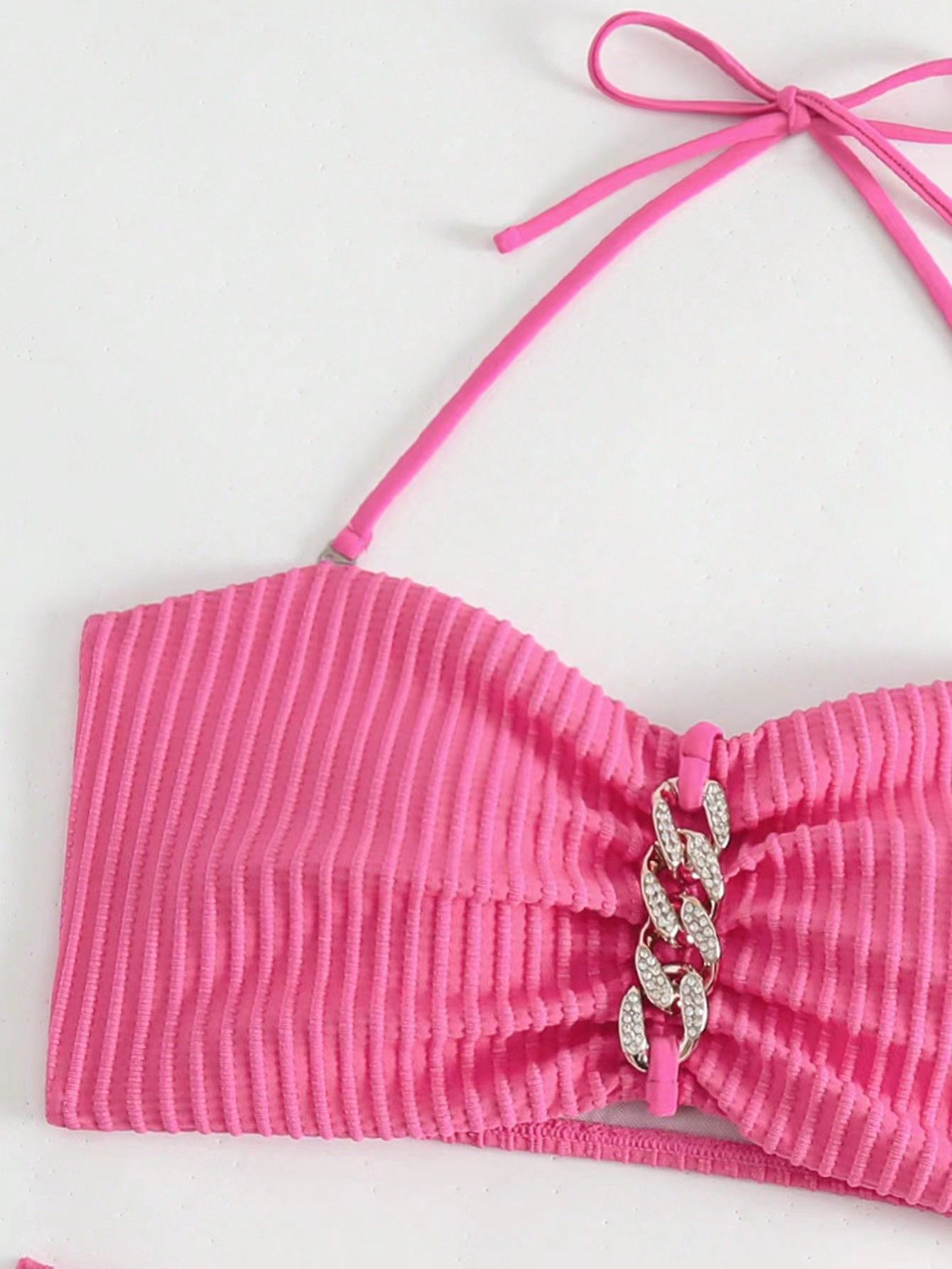 245g Weight Mid Waist Panties Waist Briefs Panties Style Halter Placket Type Bra&Panty Set Bra Category Nylon, Polyester Fabric Type 2 Pieces Set Quantity Swimming Pool, Beach Occasion Stripe, Solid Color Pattern Full Coverage Bra Cup Women's Gender Women's Stripe Solid Color 2 Pieces Set Bikinis Swimwear 3