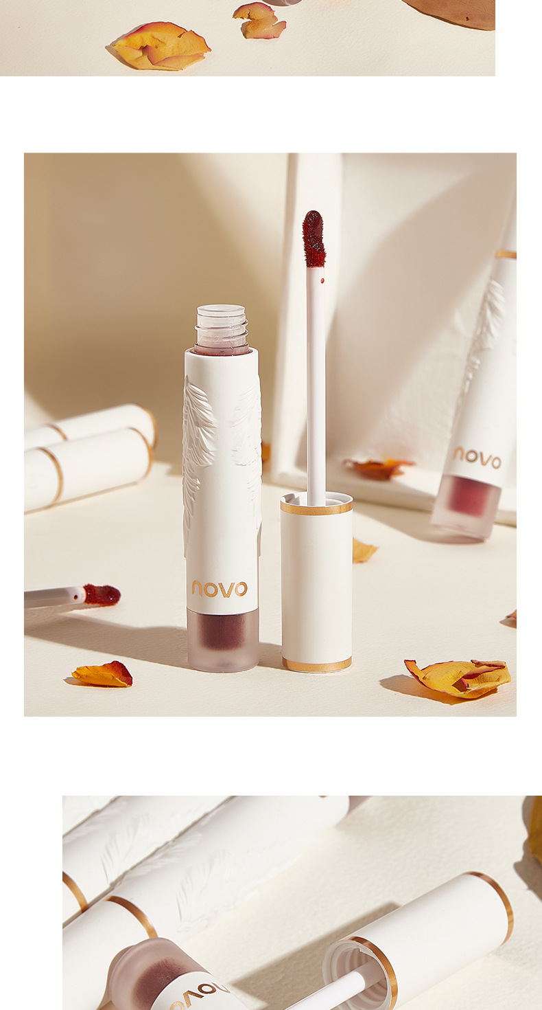 NOVO Light Feather Soft Mist Lip Gloss Mirror Finish Matte Lip Paste Non-stick cup Waterproof, whitening and rosy lips affordable undefined
