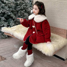 女童毛呢外套2025冬季新款儿童中长款加绒加厚呢子大衣洋气秋冬装