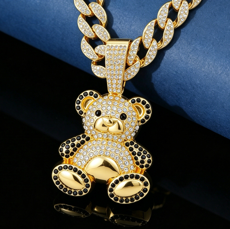 Ventas transfronterizas calientes de aleación cubana collar de colgante de oso animal estilo hip-hop personalidad de diamante completo accesorios para hombres