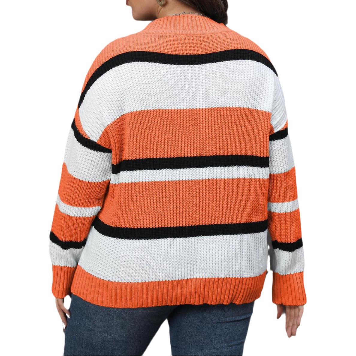 Women's pullover sweater cross-border plus size women's clothing European and American autumn and winter New V-neck contrast color stitching fashion sweater 628