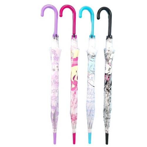 Factory Wholesale Sandpaper Transparent Umbrella Children Cartoon Student Umbrella Sanrio Kuromi Long Handle Automatic Transparent Umbrella