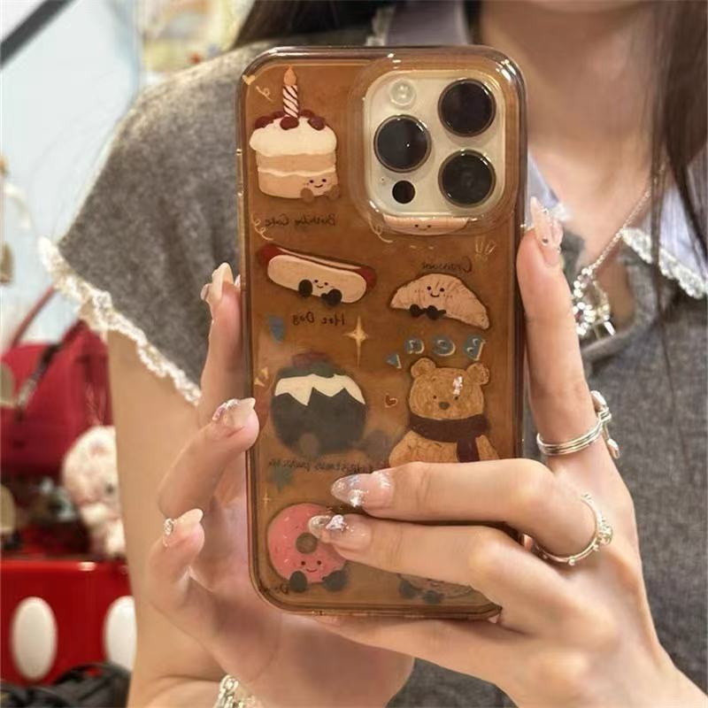 卡通可爱甜甜圈小熊适用iPhone17promax苹果15手机壳14新款16双面