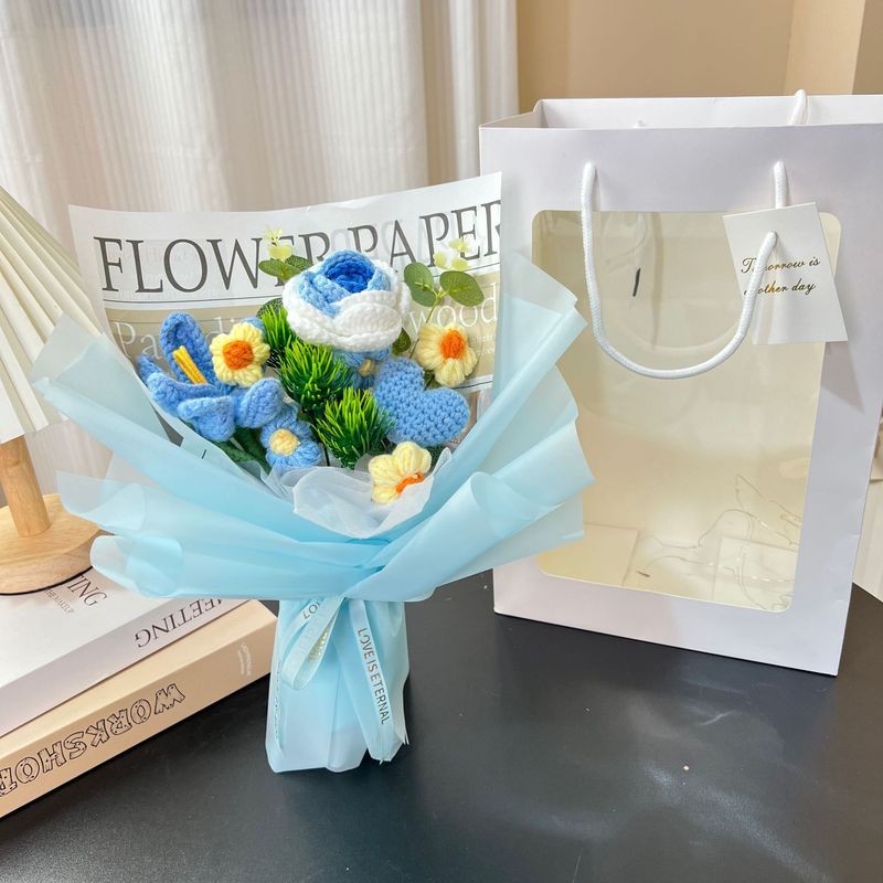 跨境向日葵针织毛线花编织玫瑰花情人节送女友生日礼物玫瑰花束|undefined