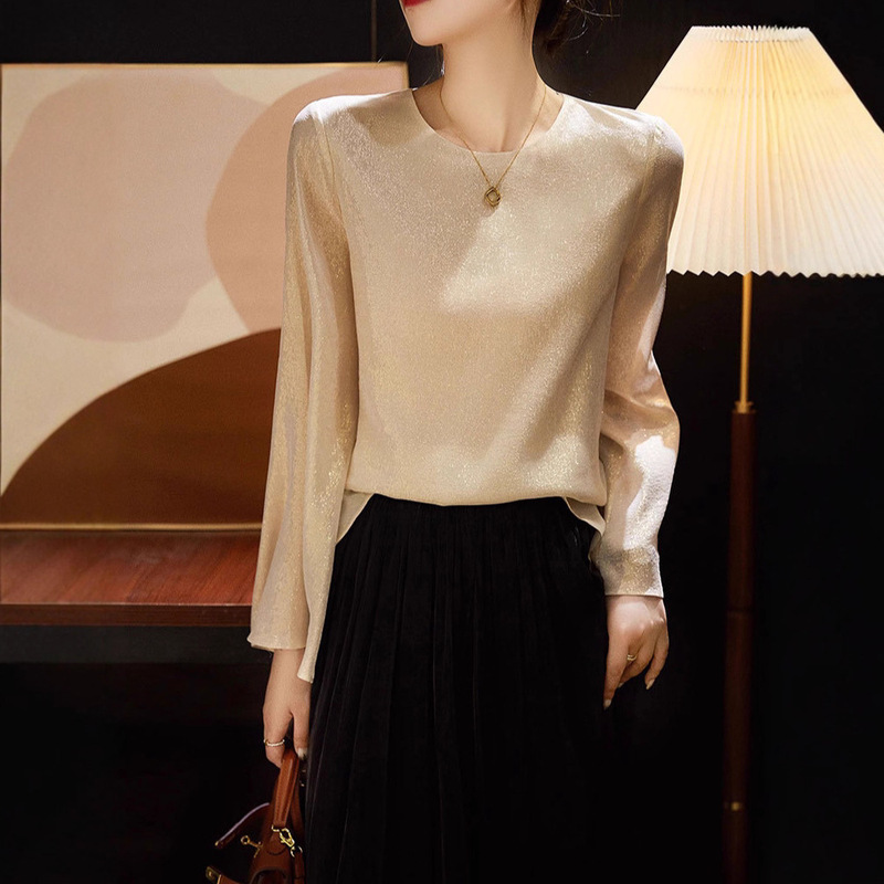 Brother's Boutique Quality Spring New Model【Galaxy Shine】Round-Neck Long-Sleeve Elegant Slightly Flared Long-Sleeve Sun Protection Shirt