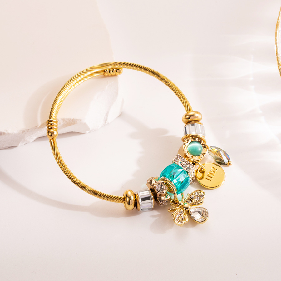 Pandora oro titanio acero inoxidable pulsera DIY de las mujeres de moda de alto grado rhinestone amor abeja colgante pulsera