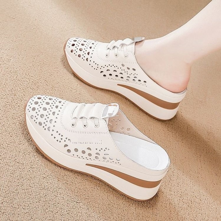 Hueco ventilador con cabeza de balde media zapatillas de mujer 06 explosión de verano tacones gruesos zapatillas de balde ligeras y cómodas para mujeres image 4