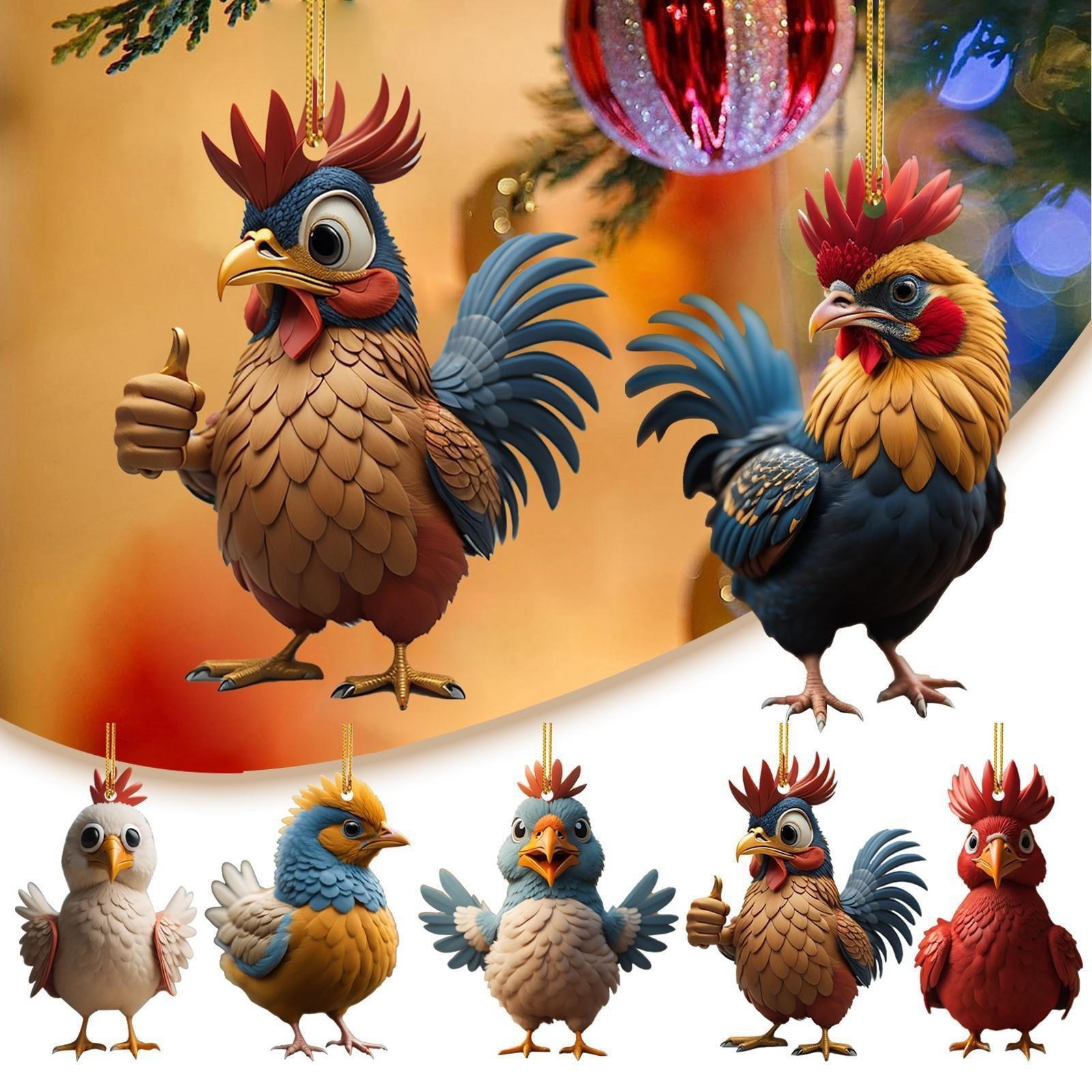 Cruzar la frontera nueva Navidad de dibujos animados de pollo acrílico adornos de coche Navidad árbol de Navidad adornos decoraciones para el hogar