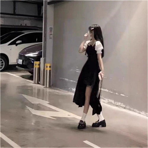 Black Strapless Belted Dress Women's Set Unique Design Summer Fresh Sweet