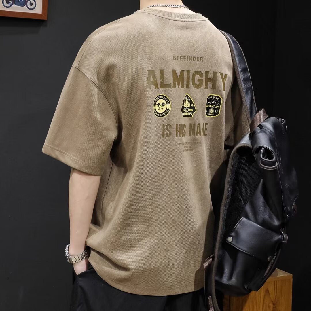 T-shirt à manches courtes en daim pour homme, taille ample, vêtements tendance été 24, T-shirt homme_voghion.com