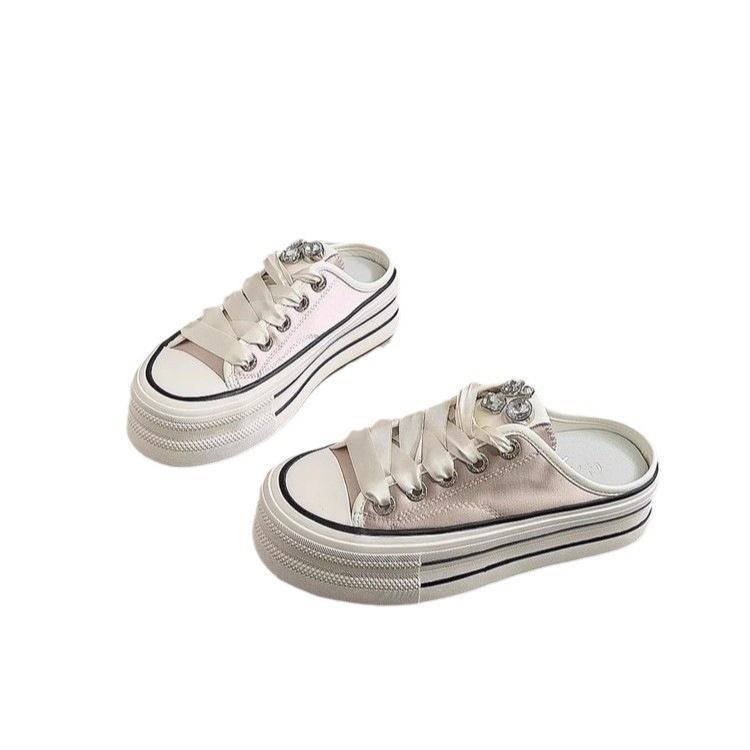Baotou semi-pantuflas zapatos de lona para mujer 2025 nuevo estilo perezoso zapatos de mujer de un solo pedal para aumentar las zapatillas casuales de todo fósforo para mujer image 6