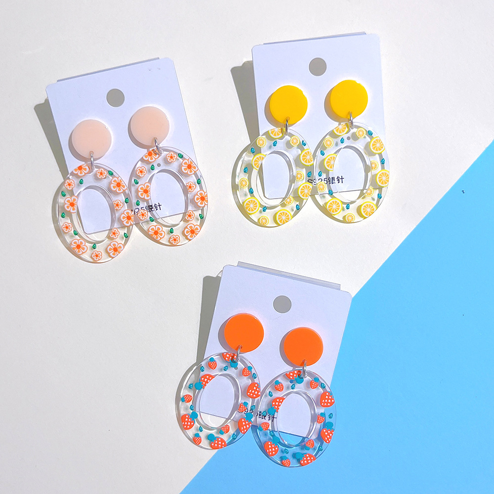 1 Pair Simple Style Oval Flower Arylic Womenu0027S Chandelier Earrings
