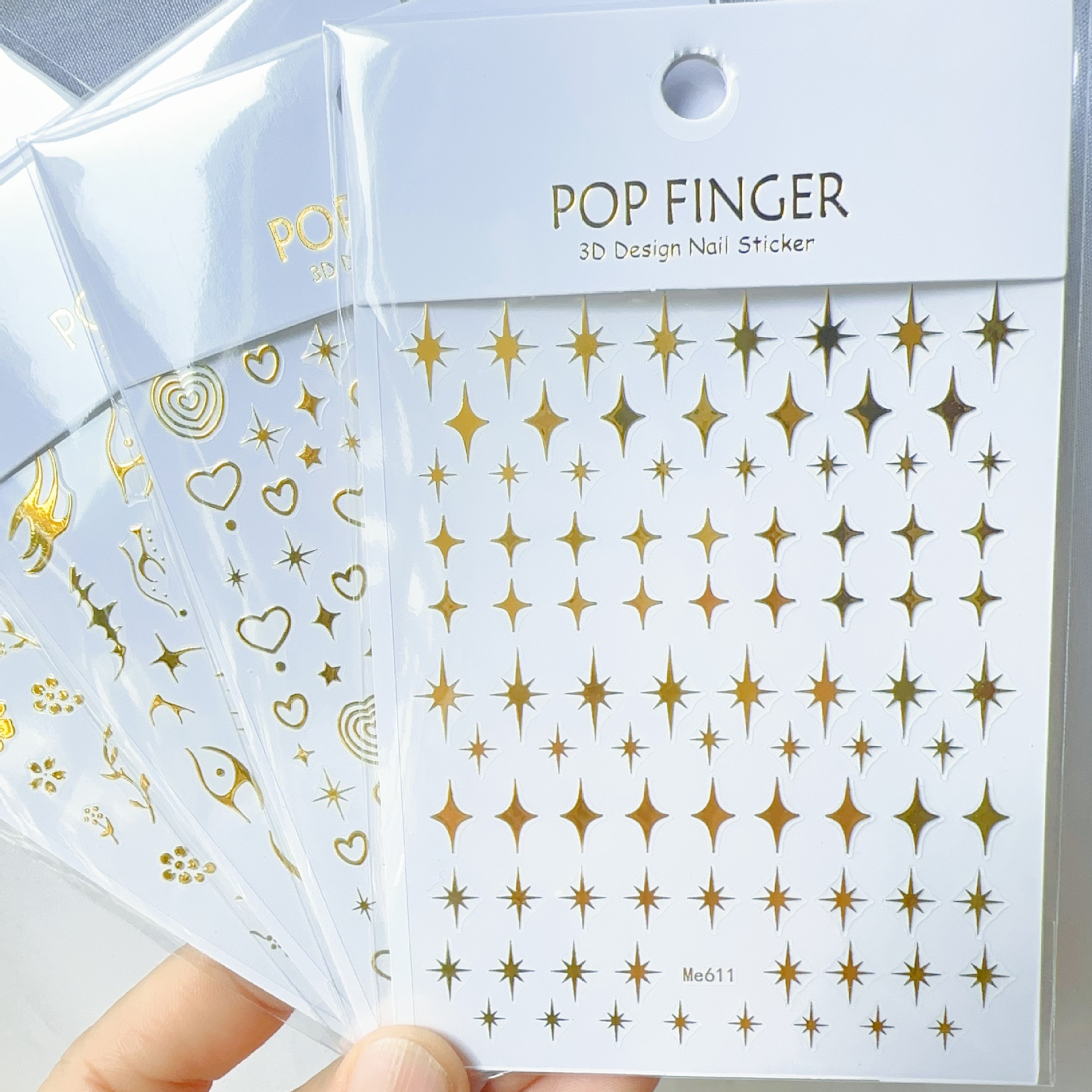 新款美甲火焰星芒立体樱花百搭贴纸指尖贴花烫金背胶指甲饰品配饰