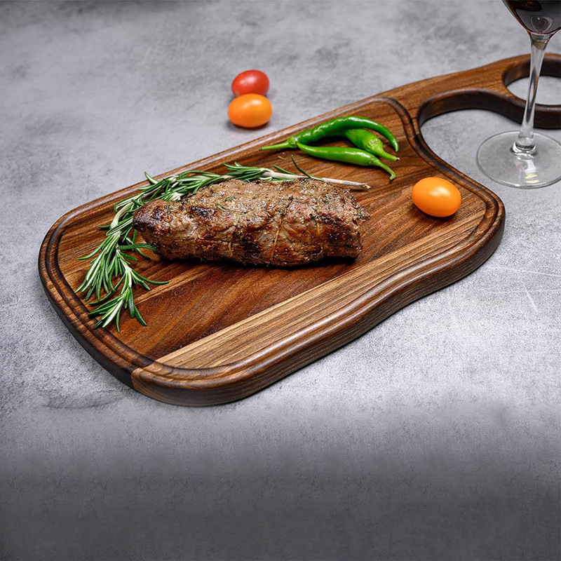 Acacia Steak Board con mango, tablero de filete de fregadero, tablero de platos creativos, platos de comida de restaurante casero