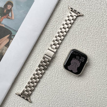 适用苹果手表s8表带applewatch6金属不锈钢链iwatch7细带气质男女