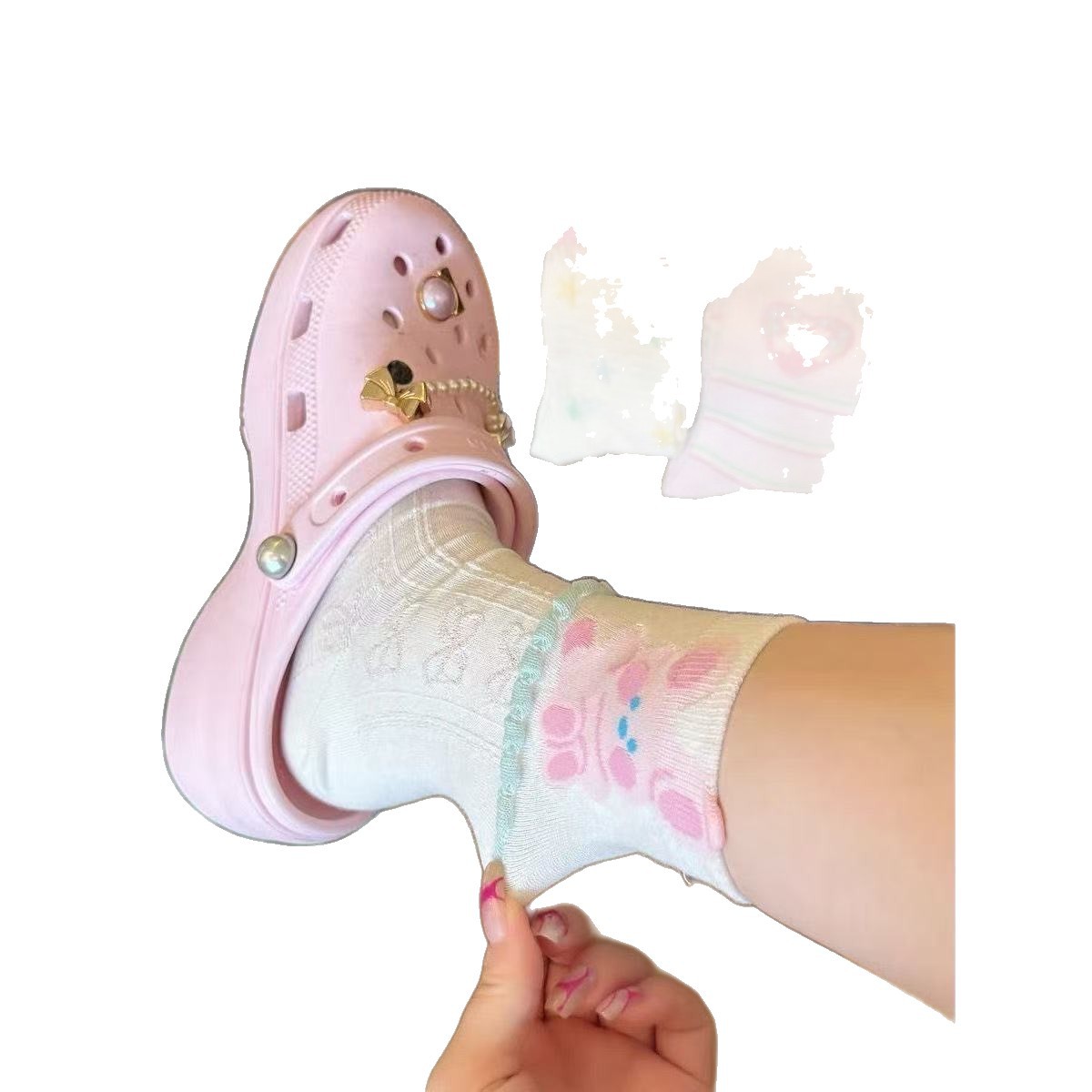 Primavera delgada conejo transpirable succión de sudor encaje rosa dibujos animados lindos calcetines de viento de chicas chicas chicas sensación de medias medias