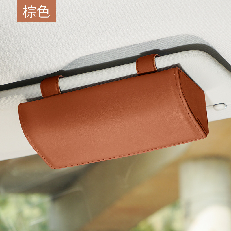 Car Glasses Case, Car Leather Sun Visor, Multi-Functional Storage Bill Holder, Car Sunglasses Case Can Be Ordered with Logo
