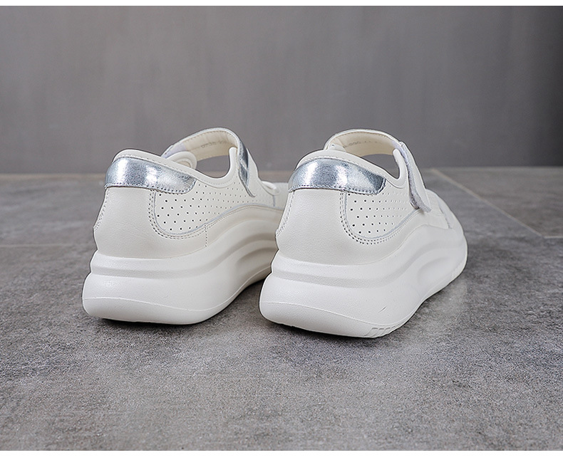 Dép Mary Jane nữ đế dày da bò thật quai Velcro thoáng khí — trắng chi tiết 15