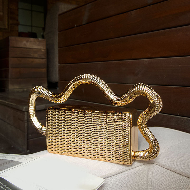 Trendy Metallic Woven Basket-Style Square Mini Bag - Niche Designer Creative Evening Clutch - Thumbnail 2