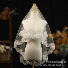 法式复古蕾丝花边头纱新娘主婚纱拖尾结婚纯白头纱盖头工厂直销
