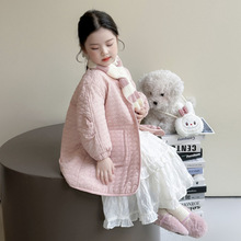 儿童中长款棉衣外套2025秋冬新款粉色保暖夹棉小女孩冬装甜美棉服