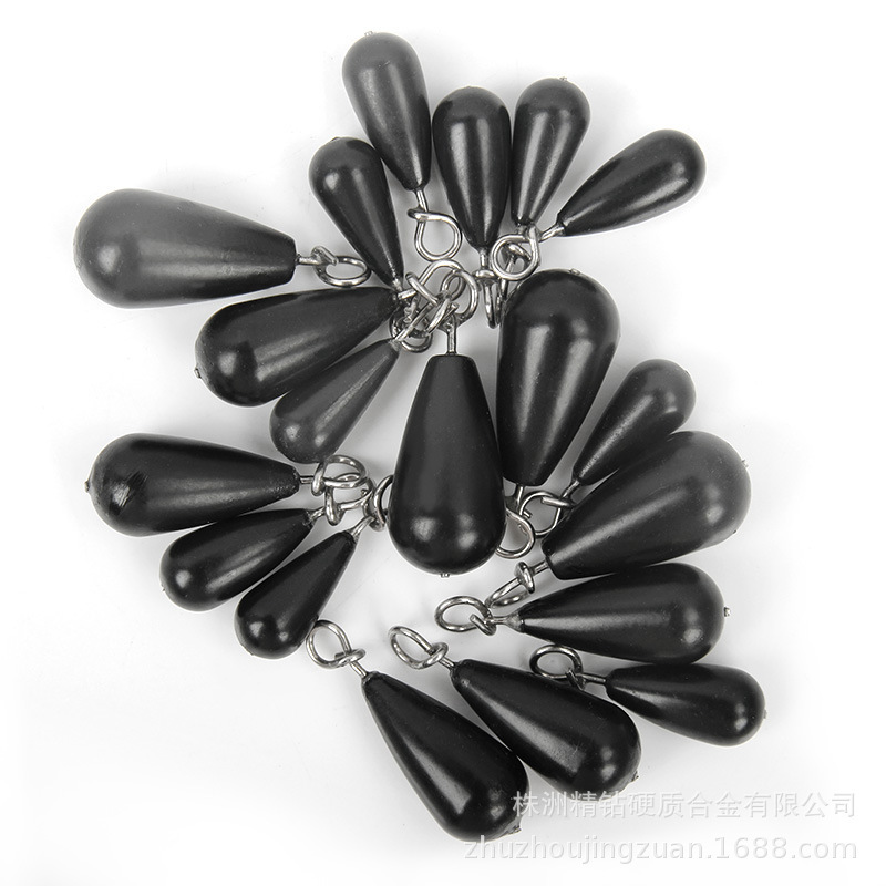 自然色筏钓水滴钨钢渔坠 亚光黑通孔路亚配件 高比重钨合金渔坠