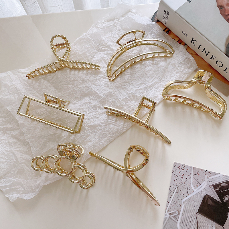 Korean new metal hair clip cross X-cross simple crescent hair clip for women, back of head updo shark clip wholesale