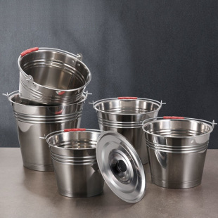 Stainless Steel Bucket Small Round Bucket Stainless Steel Trash Can Household Iron Bucket Portable Multi-Purpose Bucket Thickened Bucket