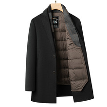 双面呢中长款外套男西装领加厚冬季鹅绒内胆爸爸羊毛呢子大衣男装