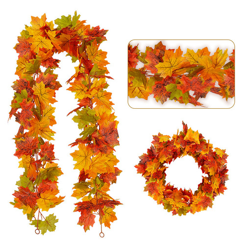 Autumn Hanging Ornament—Artificial Maple Leaves and Vine, Halloween Artificial Greenery, Harvest Festival Decoration—Artificial Maple Leaves