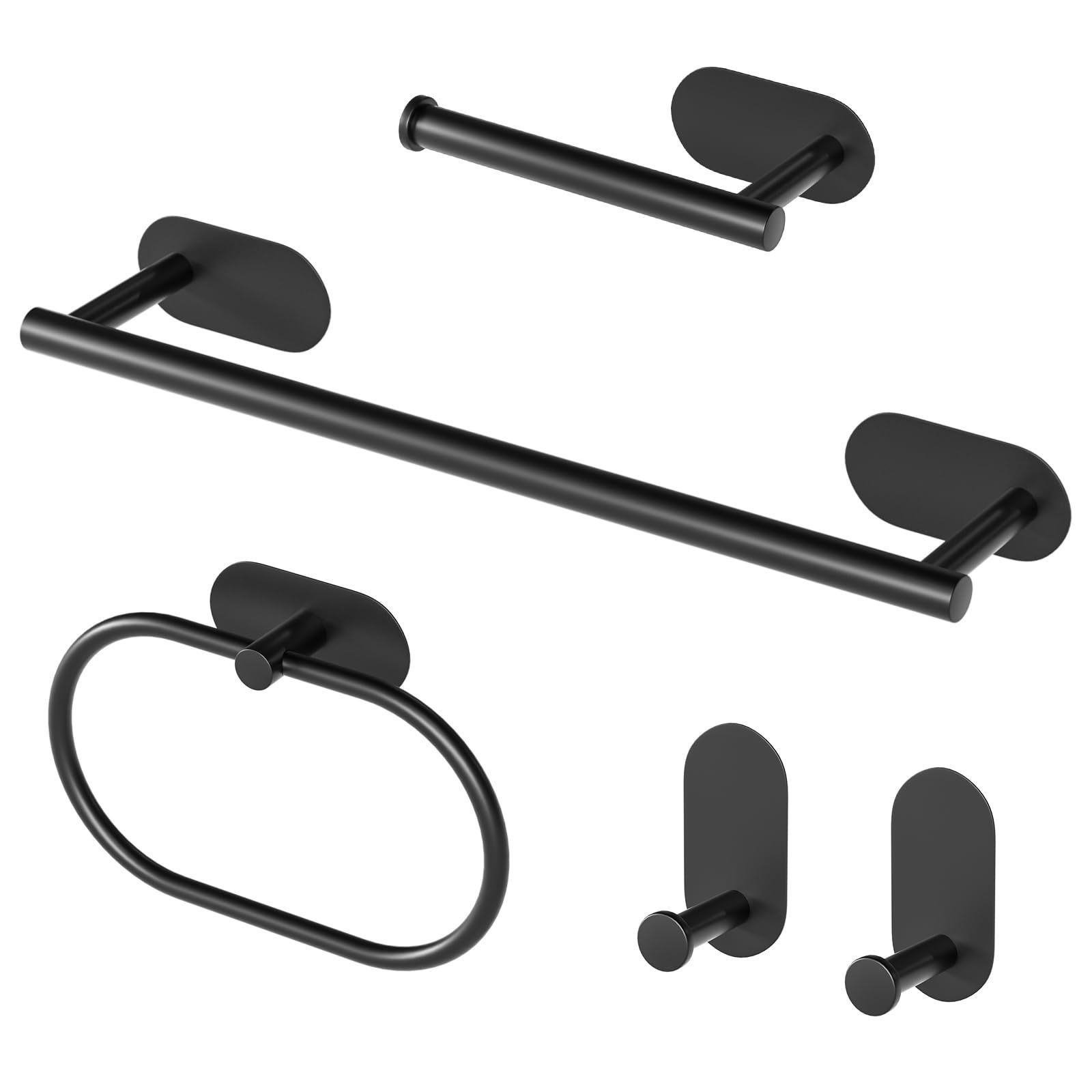 Conjunto de barra de toallas transfronterizas, estante de toallas de baño, estante de papel de baño negro, gancho de ropa sin clavos, conjunto de accesorios de baño image 8