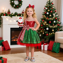 2024新款圣诞节儿童演出服cosplay化妆舞会拼色蓬蓬裙女童连衣裙