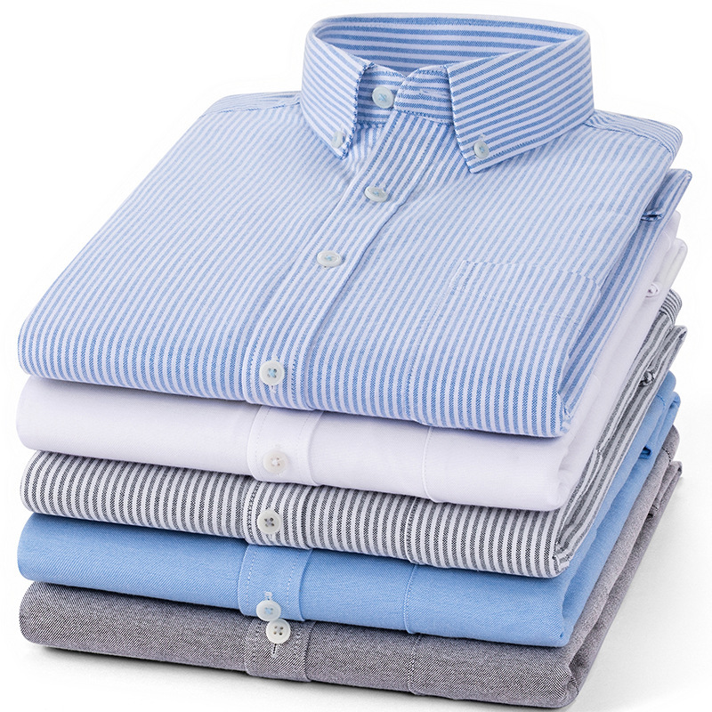 Cotton Oxford Long-Sleeved Shirt for Middle-Aged and Elderly People, Cardigan Jacket with Button Collar, Business Casual, Versatile Quality Men's Shirt