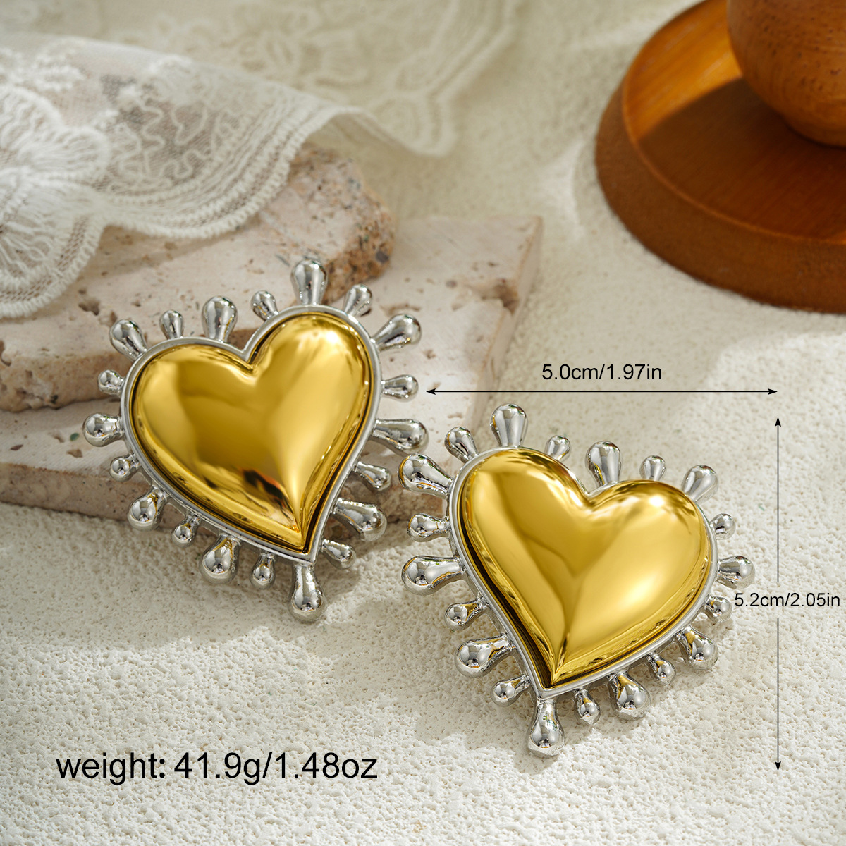 21g Weight 1 Pair Exaggerated Punk Heart Shape Mixed Metal Plating Zinc Alloy Ear Studs