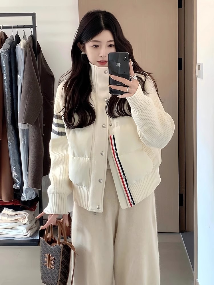 Velvet keep warm knitted down jacket