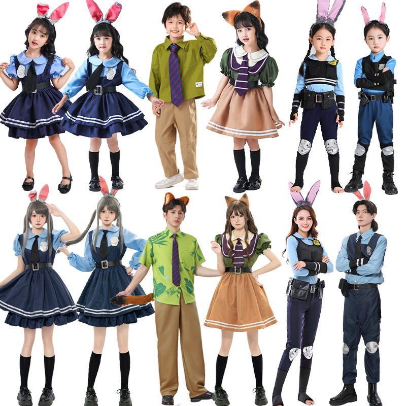 万圣节疯狂动物城朱迪兔子尼克狐狸COS儿童成人亲子套装演出服