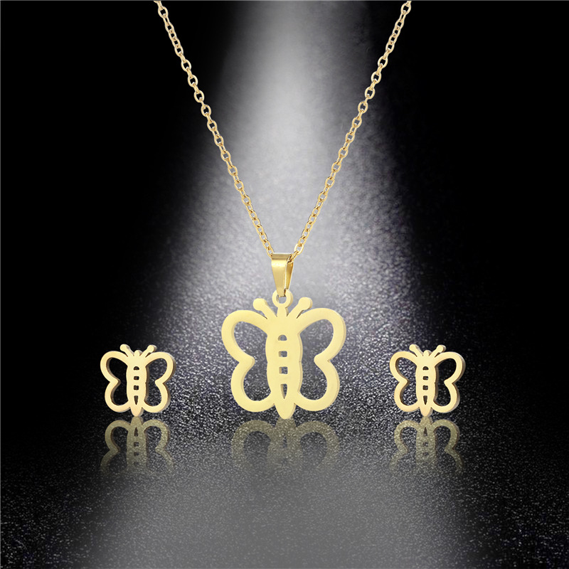 Women'S Gender Simple Style Style Fashion Butterfly Pendant Stainless Steel Neckalce Earrings Set