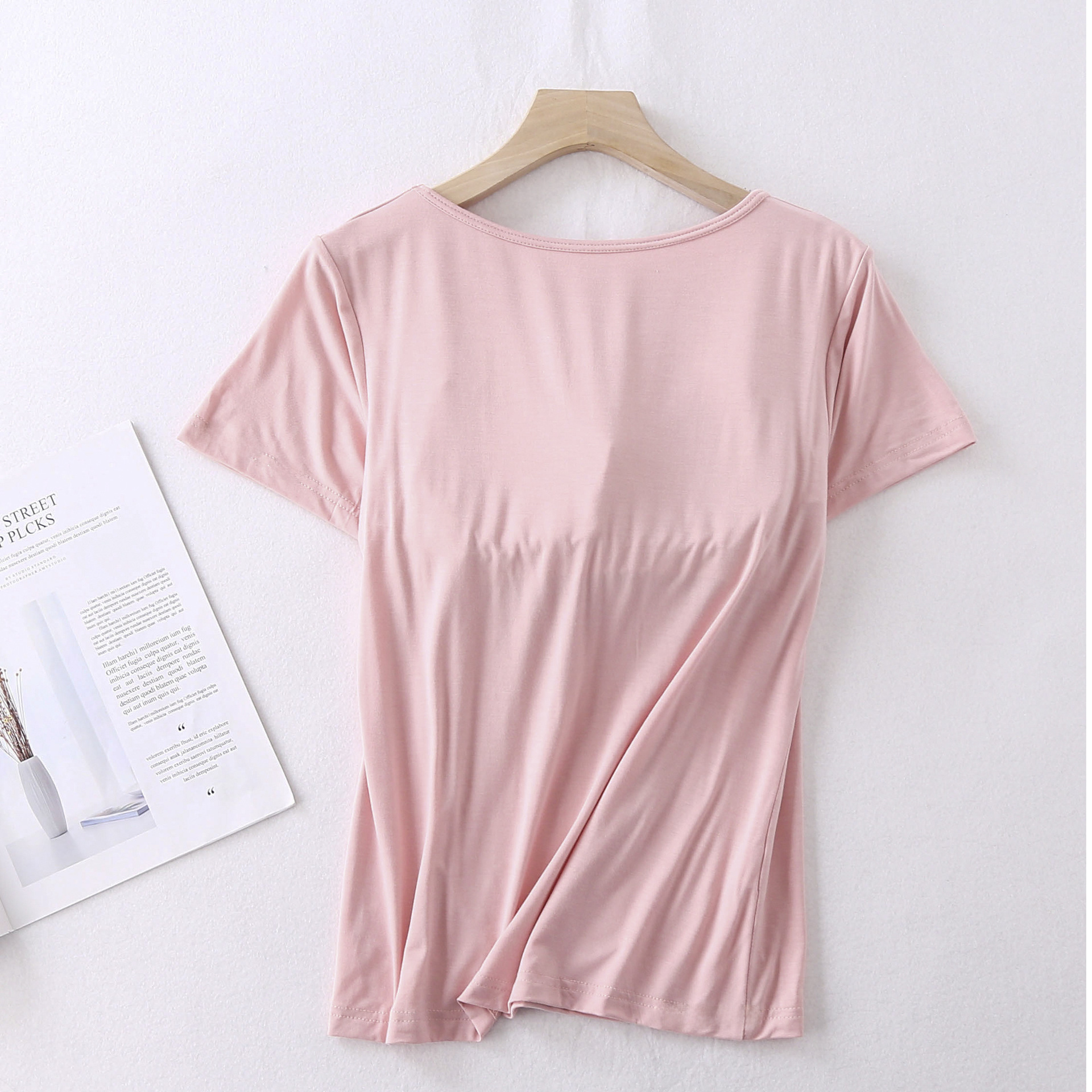 Set pigiama a maniche corte da donna in modal con cuscinetto per il petto, coppa a cinque dita, grandi dimensioni, senza reggiseno, pantaloncini larghi a mezze maniche, abbigliamento per la casa_voghion.com